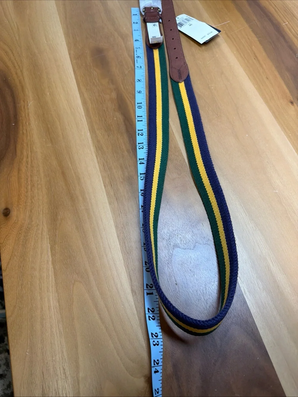 NWT Polo Ralph Lauren Men’s Woven Striped Belt Leather Trim Sz 40 Brass Buckle